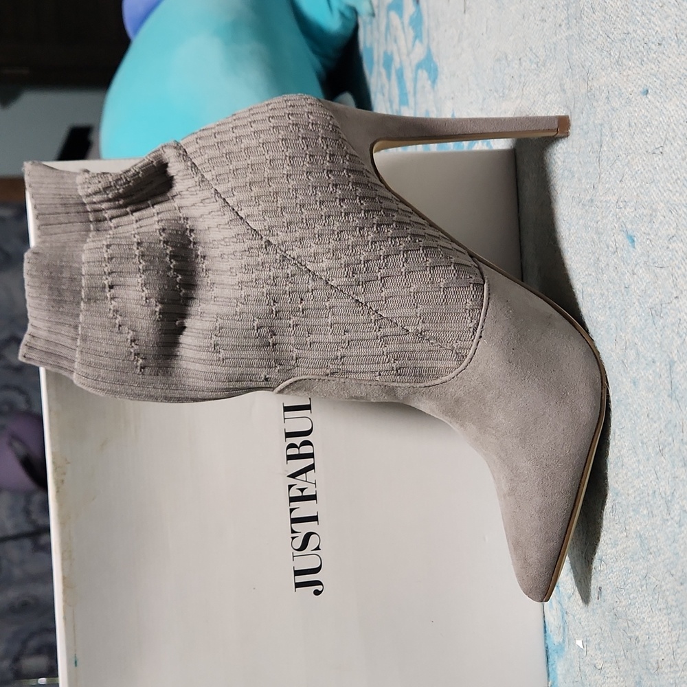 Gray New Just Fab Sweater Boots 8.5